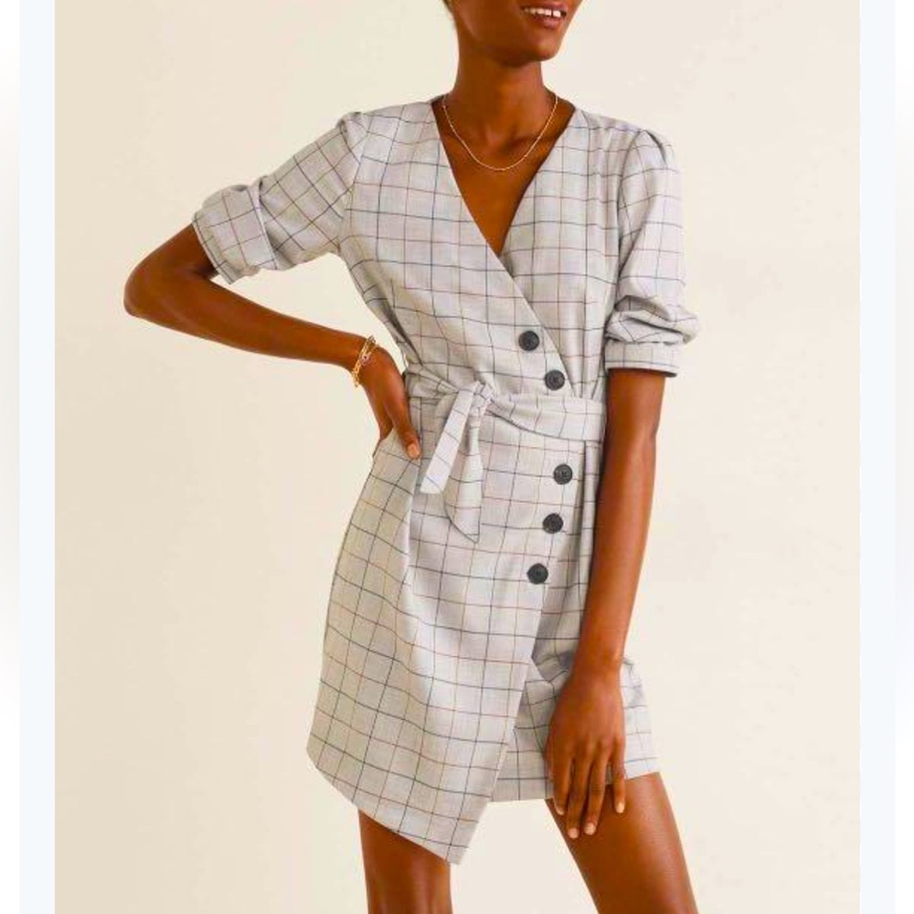 Grey Plaid Wrap Dress